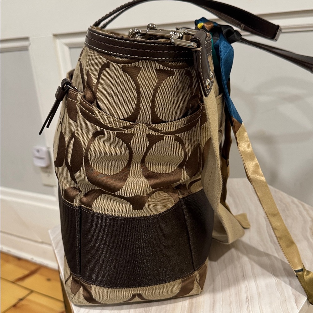 Coach Signature Stripe Baby Diaper Work Travel Large Canvas Brown Tote - Picture 8 of 17